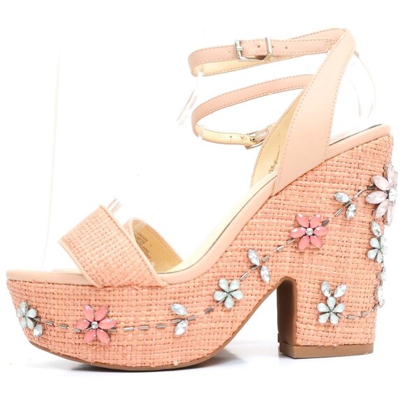 Jessica Simpson Cressia Raffia Rhinestone Flowers Platform Sandals Size 8.5 - Picture 3 of 12